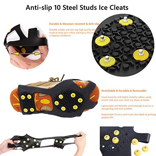 Aerexier Ice Cleats Snow Grips - Anti-Slip Crampons Traction Cleats Ice & Snow Grippers 10 Steel Studs for Women Men Kids’ Shoes and Boots (Extra 10 Studs) (Small [Women(5-7)/Men(3-5)]) - Image 3