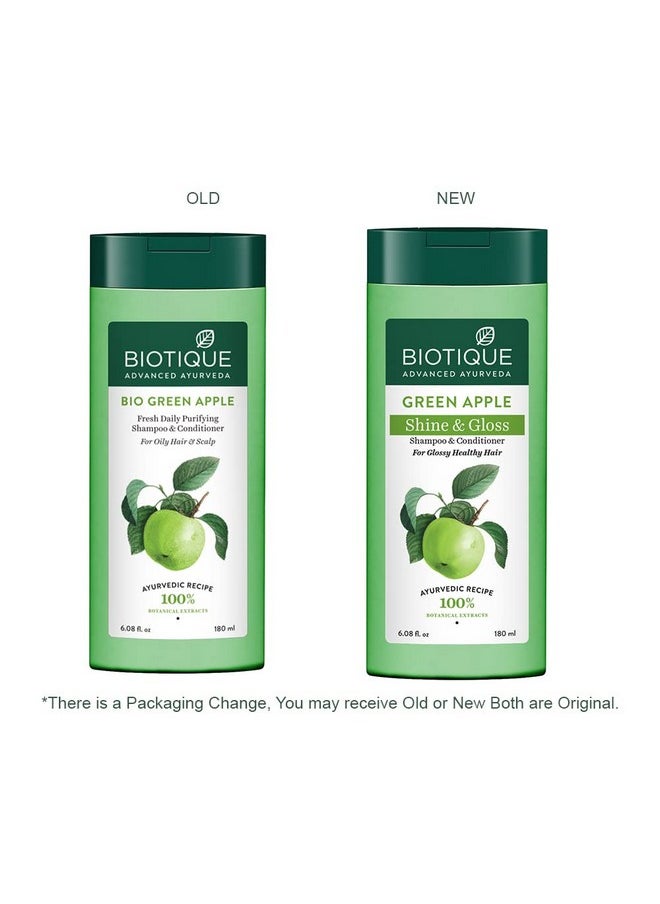Biotique - Bio Green Apple Fresh Daily Purifying Shampoo And Conditioner For Oily Scalp And Hair 180Ml - Image 1