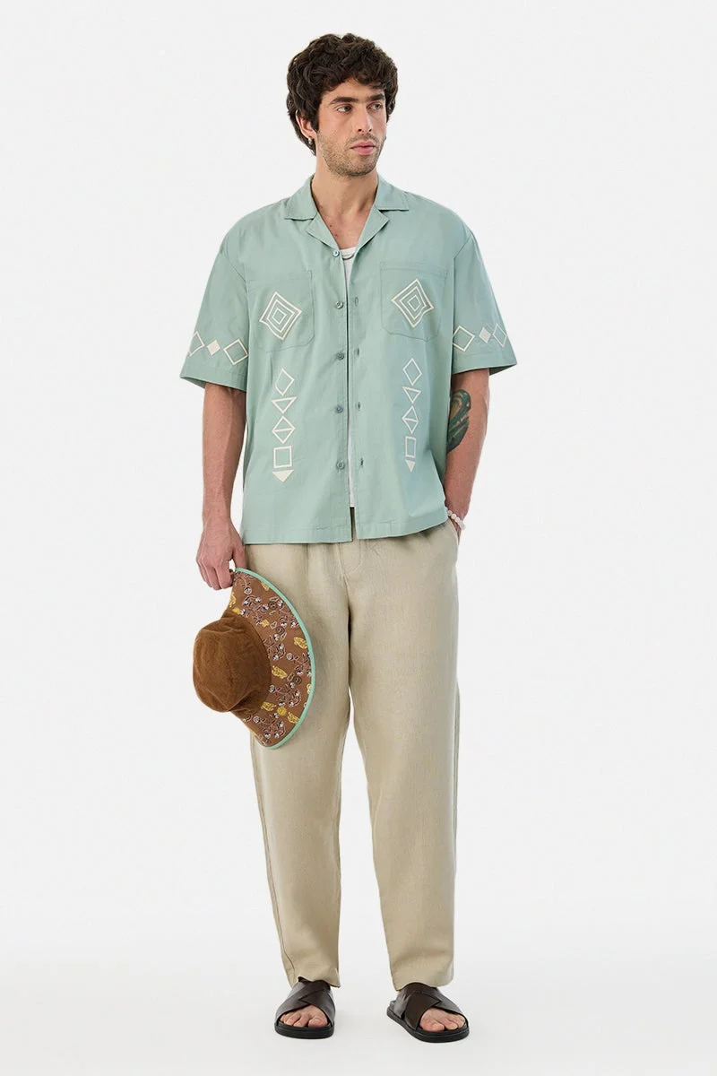 SNITCH Light Green Embroidered Half Sleeve Boxy Shirt