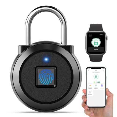 Elinksmart Gym Locker Padlock Fingerprint Padlock eLinkSmart - Waterproof Keyless Smart Lock Bluetooth App Authorized View Record Combination Padlock for School Gym Locker Gun Case Field Box Black - Image 1