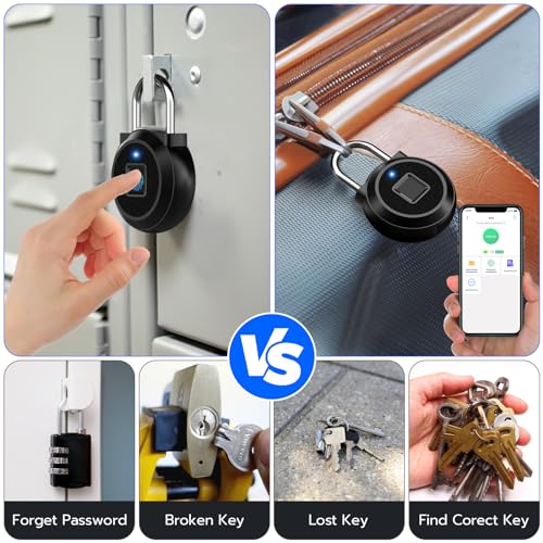 Elinksmart Gym Locker Padlock Fingerprint Padlock eLinkSmart - Waterproof Keyless Smart Lock Bluetooth App Authorized View Record Combination Padlock for School Gym Locker Gun Case Field Box Black - Image 2