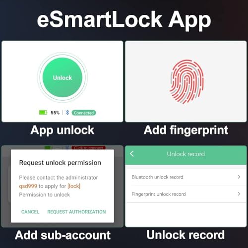 Elinksmart Gym Locker Padlock Fingerprint Padlock eLinkSmart - Waterproof Keyless Smart Lock Bluetooth App Authorized View Record Combination Padlock for School Gym Locker Gun Case Field Box Black - Image 5