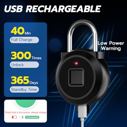 Elinksmart Gym Locker Padlock Fingerprint Padlock eLinkSmart - Waterproof Keyless Smart Lock Bluetooth App Authorized View Record Combination Padlock for School Gym Locker Gun Case Field Box Black - Image 4