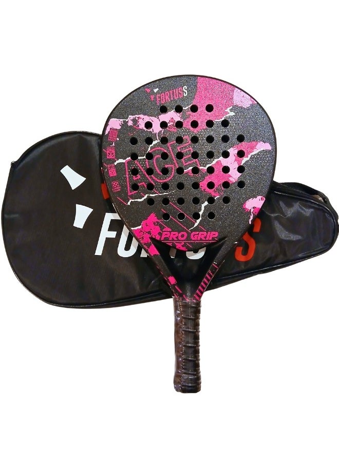 FORTUSS - Padel Tennis Racket - Full Carbon Fiber - Mat Max Grit Surface Technology With Light Eva Memory Flex Foam Core - Padel Racquet - Teardrop Hybrid Paddle Racket With Bag Included (Pink/Black) - Image 1