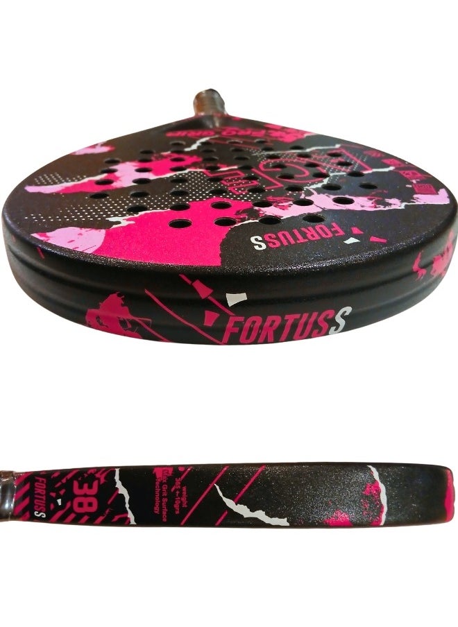 FORTUSS - Padel Tennis Racket - Full Carbon Fiber - Mat Max Grit Surface Technology With Light Eva Memory Flex Foam Core - Padel Racquet - Teardrop Hybrid Paddle Racket With Bag Included (Pink/Black) - Image 1