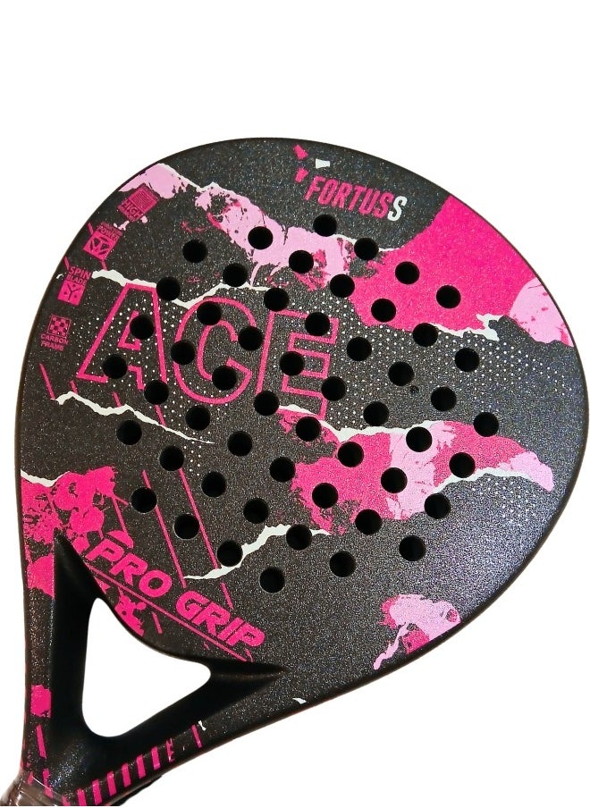FORTUSS - Padel Tennis Racket - Full Carbon Fiber - Mat Max Grit Surface Technology With Light Eva Memory Flex Foam Core - Padel Racquet - Teardrop Hybrid Paddle Racket With Bag Included (Pink/Black) - Image 1