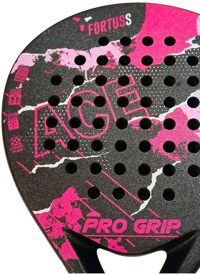 FORTUSS - Padel Tennis Racket - Full Carbon Fiber - Mat Max Grit Surface Technology With Light Eva Memory Flex Foam Core - Padel Racquet - Teardrop Hybrid Paddle Racket With Bag Included (Pink/Black) - Image 1
