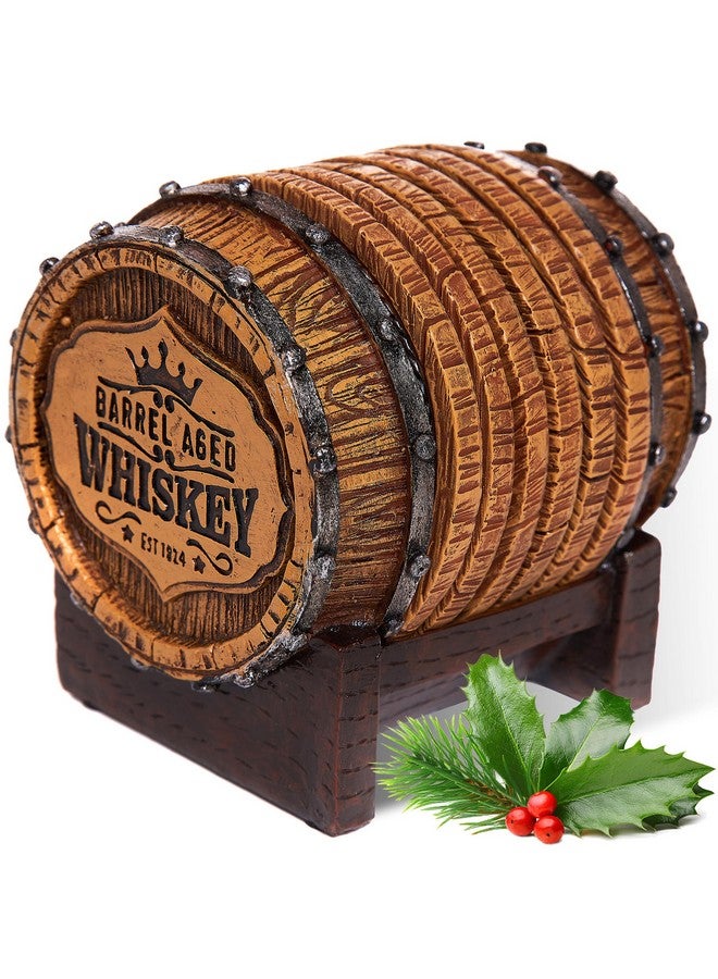 Cabin Obsession Whiskey Barrel Coaster Set - Handcrafted Whiskey Barrel Decor for Whiskey Lovers and Man Cave Gifts for Men - 6 Full Size Whiskey Coasters with Barrel Style Holder for Man Cave Décor - Image 1