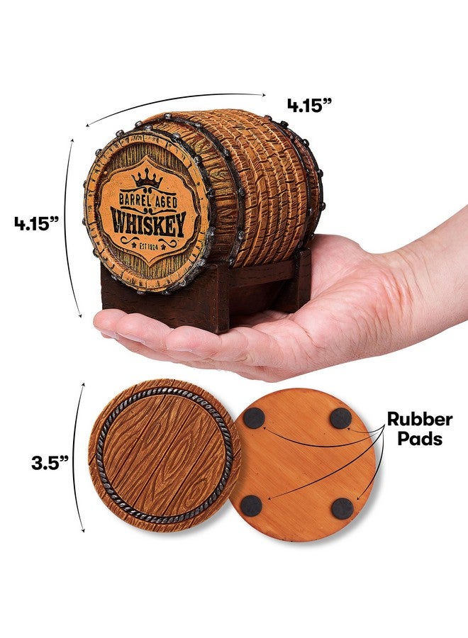 Cabin Obsession Whiskey Barrel Coaster Set - Handcrafted Whiskey Barrel Decor for Whiskey Lovers and Man Cave Gifts for Men - 6 Full Size Whiskey Coasters with Barrel Style Holder for Man Cave Décor - Image 3
