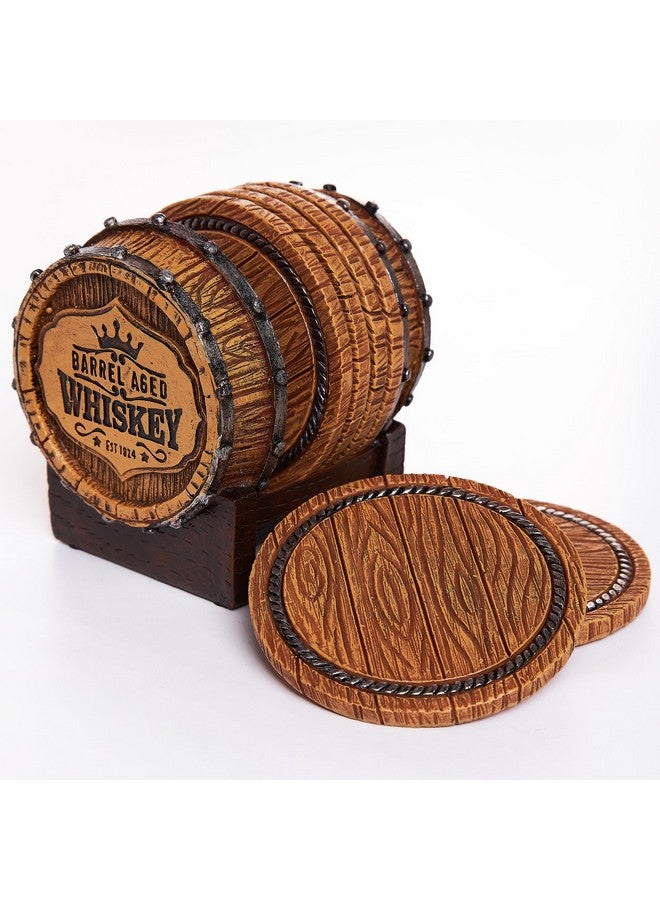 Cabin Obsession Whiskey Barrel Coaster Set - Handcrafted Whiskey Barrel Decor for Whiskey Lovers and Man Cave Gifts for Men - 6 Full Size Whiskey Coasters with Barrel Style Holder for Man Cave Décor - Image 2