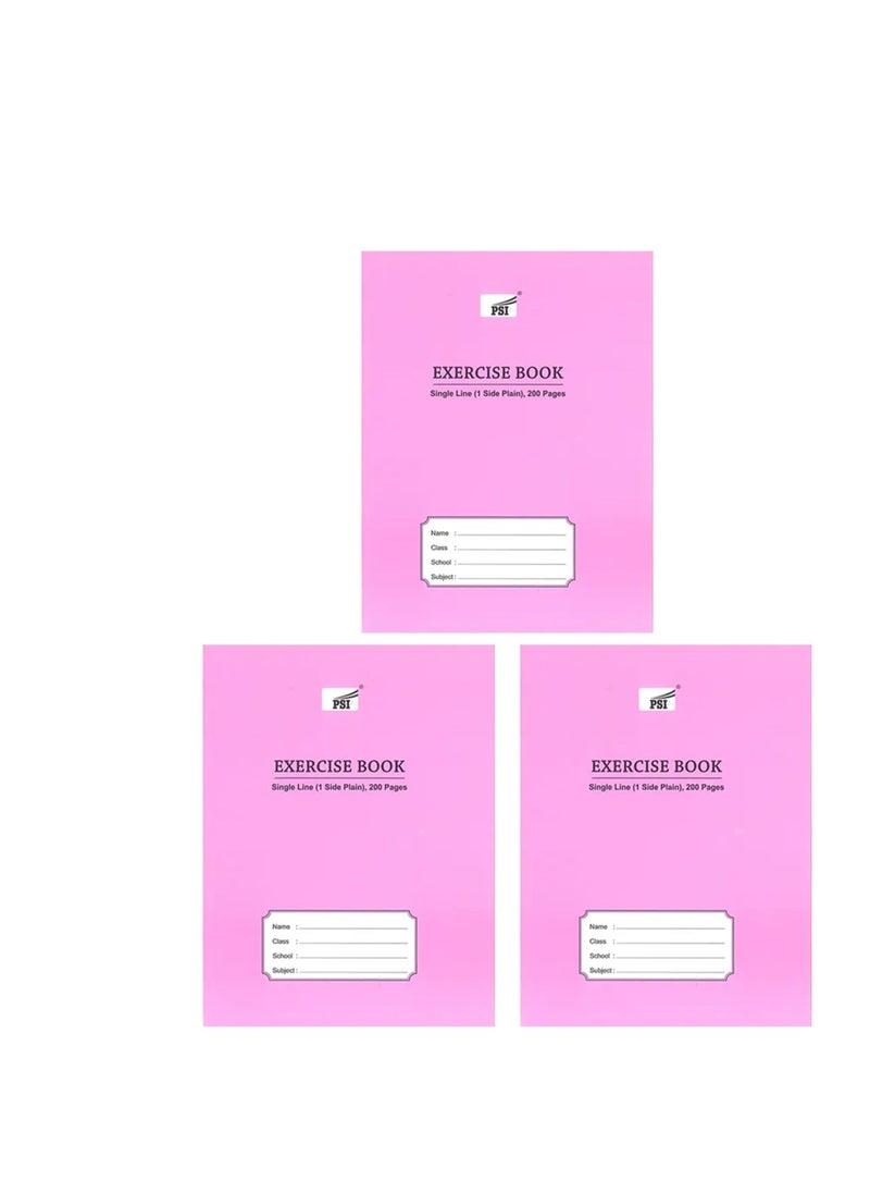 Psi 3-Piece Single Line Exercise Notebook With One Side Plain 200 Pages  - Image 1