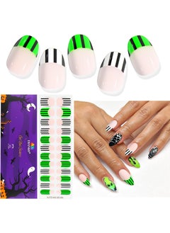 EBANKU EBANKU Semi Cured Gel Nail Strips, Halloween Full Nail Wraps Strips Works with Any Nail Lamps, Long Lasting, 24PCS Halloween Tim Burton Charm Gel Nail Stickers with Nail File, Nail Stick 