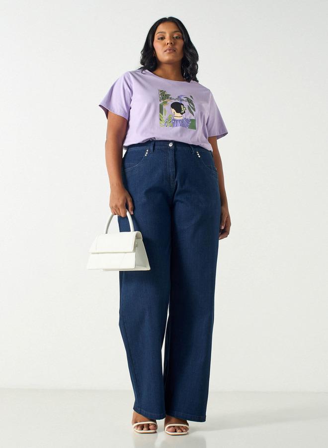  أولا بوبكن تيشيرت مقاس كبير بياقة مستديرة وأكمام قصيرة وطبعات من أولا بوبكين - Image 2