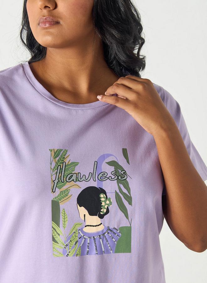  أولا بوبكن تيشيرت مقاس كبير بياقة مستديرة وأكمام قصيرة وطبعات من أولا بوبكين - Image 4