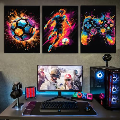 BGFCE Framed Canvas Wall Art Decor, Paintings Art Game Controller Color Splash Ink Canvas Painting, Posters for Room Aesthetic, Soccer Wall Art for Boys Room Decor 1216 - Set of 3 - Image 5