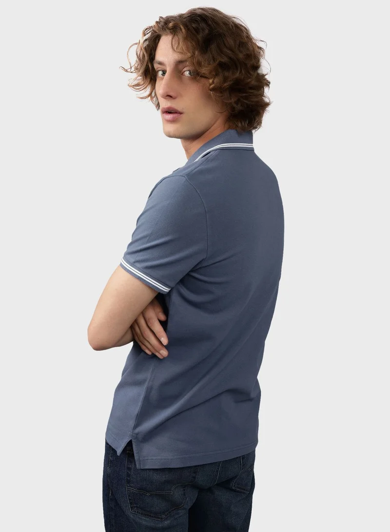 امريكان ايجل Collar Line Logo Detail Short Sleeve Polo Shirt