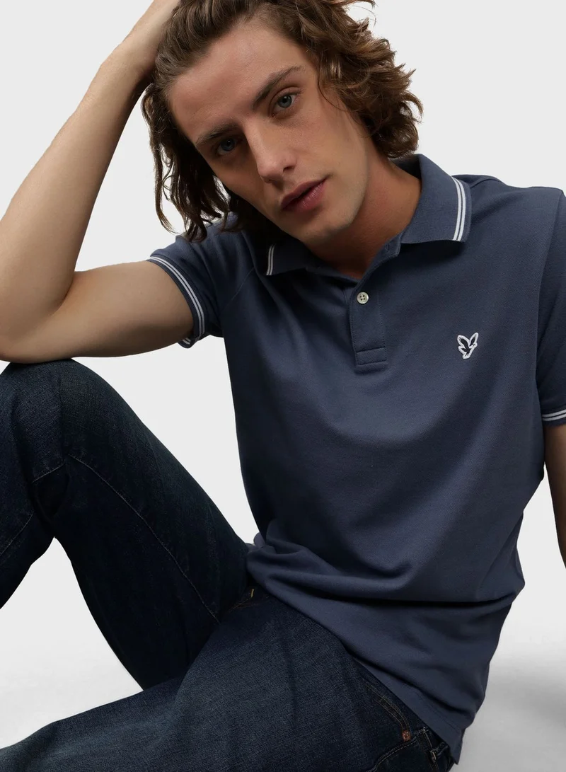 امريكان ايجل Collar Line Logo Detail Short Sleeve Polo Shirt