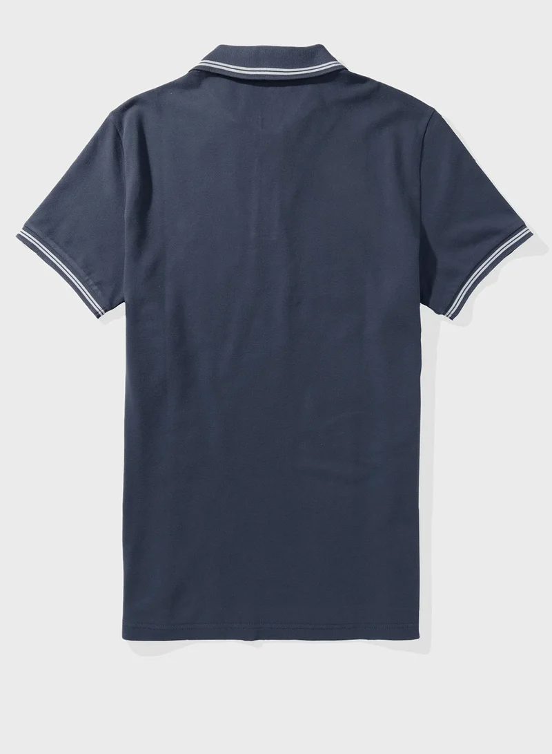 امريكان ايجل Collar Line Logo Detail Short Sleeve Polo Shirt
