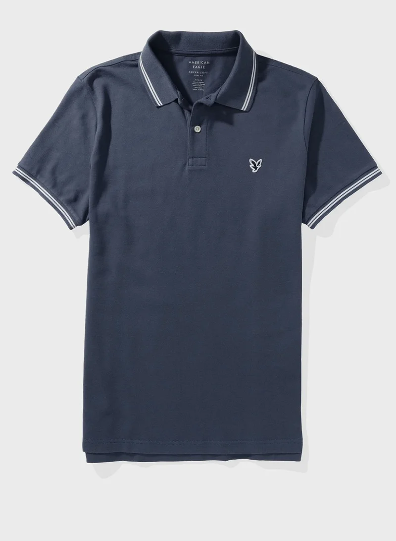 امريكان ايجل Collar Line Logo Detail Short Sleeve Polo Shirt