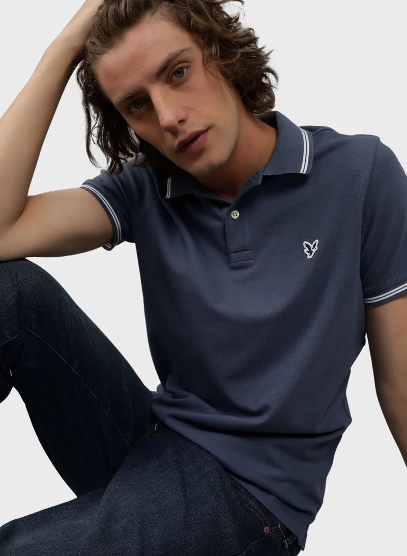 امريكان ايجل Collar Line Logo Detail Short Sleeve Polo Shirt