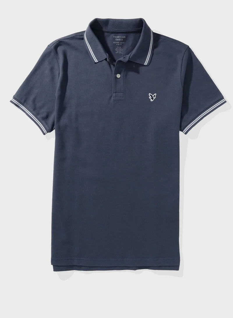 امريكان ايجل Collar Line Logo Detail Short Sleeve Polo Shirt