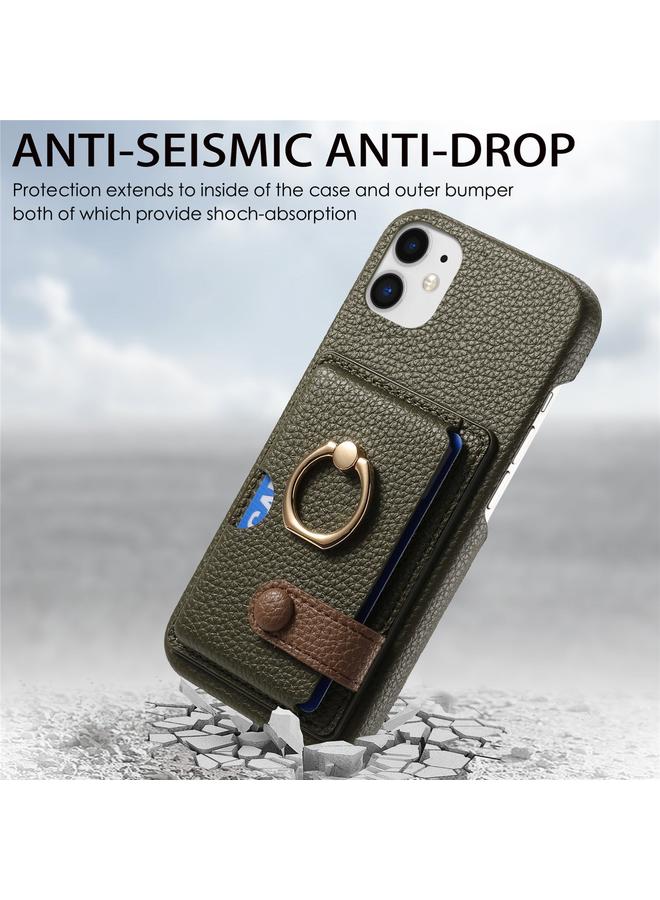 زبون جراب لهاتف iPhone 12 mini مصنوع من جلد الليتشي مع حافة زيتية وغطاء خلفي للبطاقة - Image 2