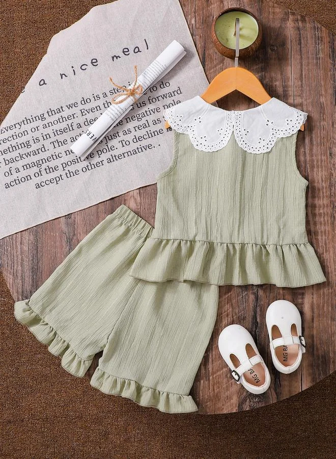 Take Two Girl Sleeveless Ruffle Hem Top and Shorts Set