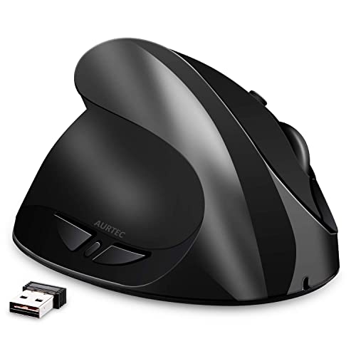 AURTEC Left-Handed Mouse, Rechargeable 2.4G Wireless Ergonomic Vertical Mice with USB Receiver, 6 Buttons and 3 Adjustable DPI 800/1200/1600 for Left Hand, （Black） - Image 1