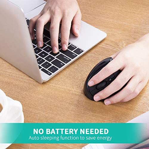 AURTEC Left-Handed Mouse, Rechargeable 2.4G Wireless Ergonomic Vertical Mice with USB Receiver, 6 Buttons and 3 Adjustable DPI 800/1200/1600 for Left Hand, （Black） - Image 4