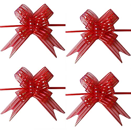 3A Featuretail Large Size Organza Pull Bow Flower Ribbon for Gift Wrap & Wedding Decoration Gift (30mm Width) (Red Pull Ribbon, Set of 30) - Image 1