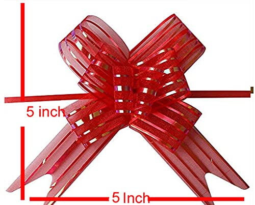 3A Featuretail Large Size Organza Pull Bow Flower Ribbon for Gift Wrap & Wedding Decoration Gift (30mm Width) (Red Pull Ribbon, Set of 30) - Image 2