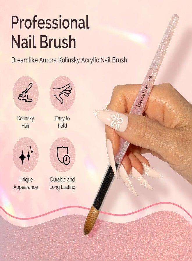MelodySusie Kolinsky Acrylic Nail Brush,66% Kolinsky Hair Professional Nail Art Brush for Acrylic Application, Aurora Collection Fine Glitter Brush, Size 8 - Image 3