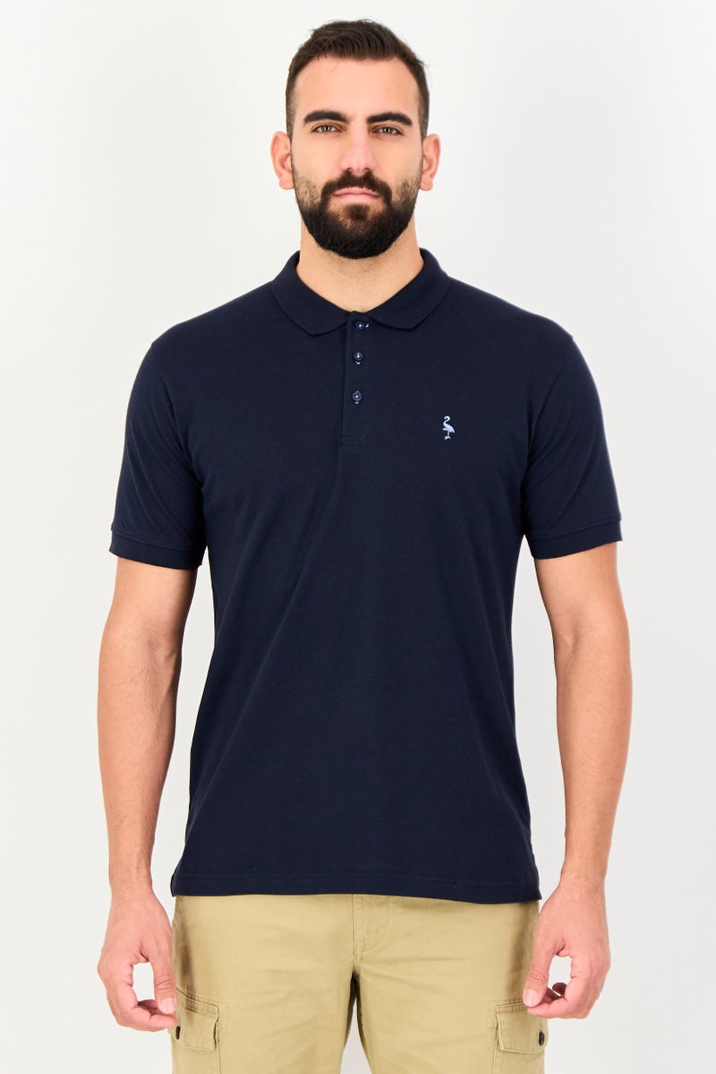 Tailorbyrd Men Regular Fit Embroidered Logo Short Sleeve Polo Shirt, Navy - Image 1