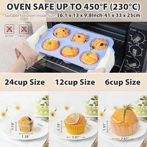 Vnray Jumbo Silicone Muffin Pan with Metal Frame, Non Stick Silicone Cupcake Pan with Handles 6 Cup, BPA Free Silicon Muffin Tin Tray Extra Large for baking, egg bites, Cupcake Mold Blue - Image 3