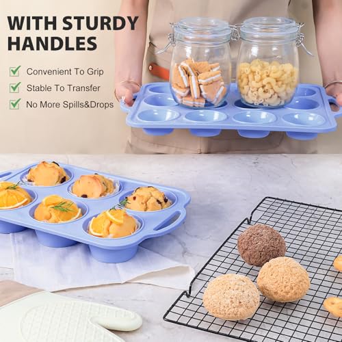 Vnray Jumbo Silicone Muffin Pan with Metal Frame, Non Stick Silicone Cupcake Pan with Handles 6 Cup, BPA Free Silicon Muffin Tin Tray Extra Large for baking, egg bites, Cupcake Mold Blue - Image 5
