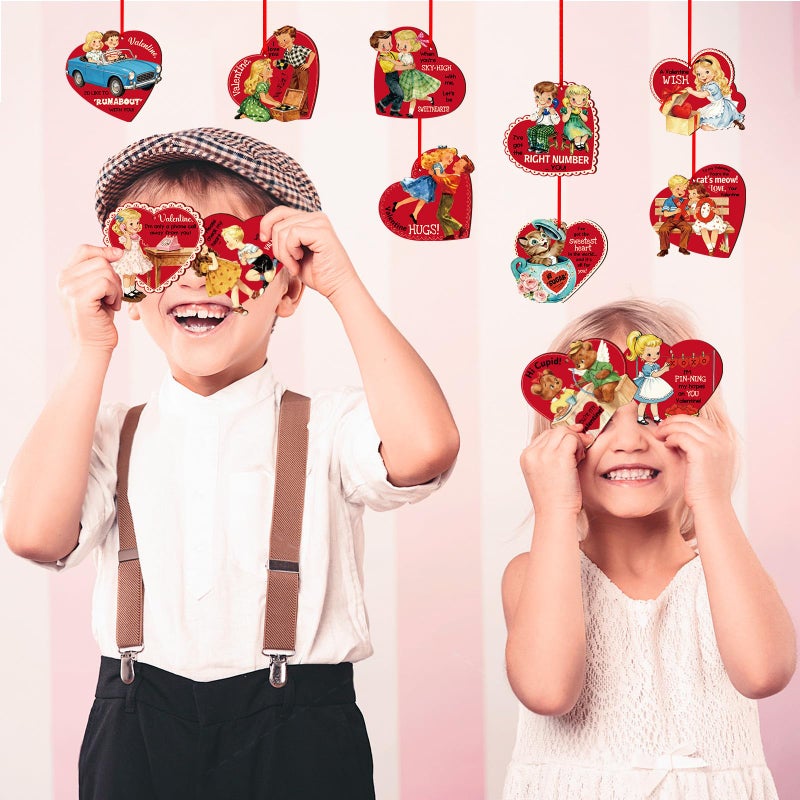 D4DREAM Vintage Valentine Ornaments for Tree Decorations - 12Pcs Wooden Heart Ornaments for Valentines Day Tree Decor Gifts for Her Him Class Exchange Anniversary Birthday Party Supplies Favors - Image 4