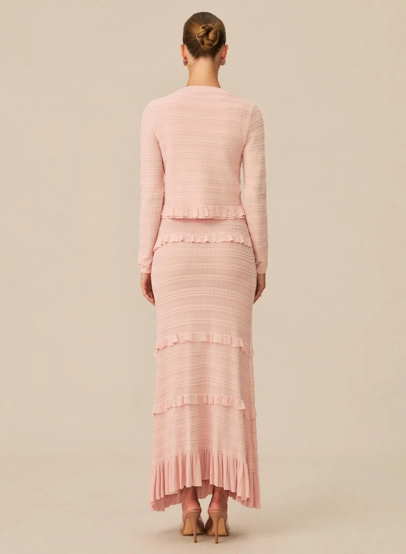 Sunfere  Cute Simplicity Pink Textured Knit Maxi Dress & Cardigan Set for Women | Best Price UAE