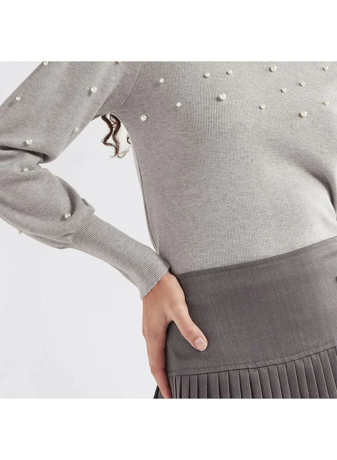 Splash FAV Pearl Embellished Sweater with Long Sleeves