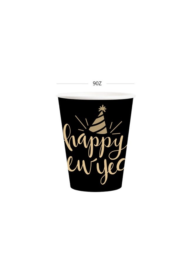 ThePartyPopper 8 Pcs Happy New Year Disposable Paper Cups – 9oz Black & Gold Party Cups for New Year Celebration - Image 2