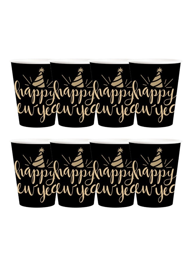 ThePartyPopper 8 Pcs Happy New Year Disposable Paper Cups – 9oz Black & Gold Party Cups for New Year Celebration - Image 1