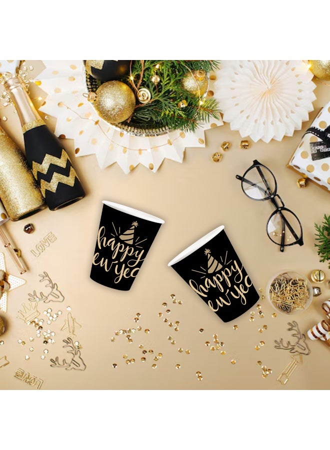 ThePartyPopper 8 Pcs Happy New Year Disposable Paper Cups – 9oz Black & Gold Party Cups for New Year Celebration - Image 5