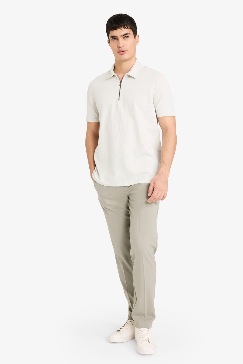 DeFacto Beige Man Regular Fit Zip Collar Short Sleeve Polo T-Shirt Casual - Image 2