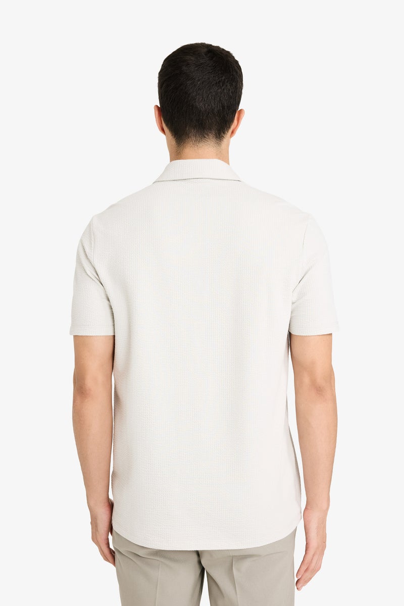 DeFacto Beige Man Regular Fit Zip Collar Short Sleeve Polo T-Shirt Casual - Image 5