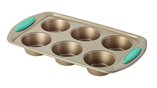 Rachael Ray Cucina Bakeware Set Includes Nonstick Cake Cookie Baking Sheet and Muffin Cupcake Pan, 4 Piece, Latte Brown with Agave Blue Grips - Image 2