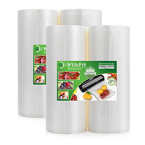 WVacFre 4Pack 8X50 (Total 200 Feet) Food Vacuum Sealer Bags Rolls with Commercial Grade,BPA Free,Heavy Duty,Great for Food Vac Storage or Sous Vide Cooking - Image 1