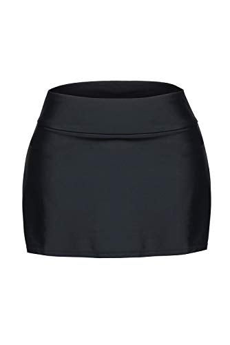REKITA Women Swim Skirt Solid Color Waistband Skort Bikini Bottom,Large,Black - Image 5