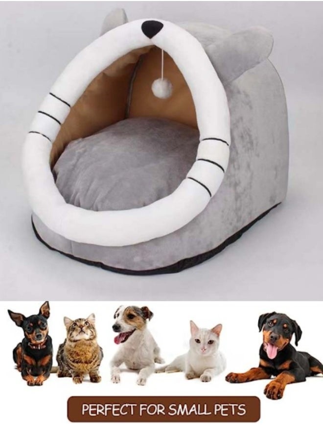 Generic - Cat Bed For Indoor Cats Machine Washable Cat Beds Cat Beds For Indoor Cats Or Small Dogs Puppy Kitty Kitten Rabbit Anti-Slip & Water-Resistant Bottom Cotton Grey - Image 1