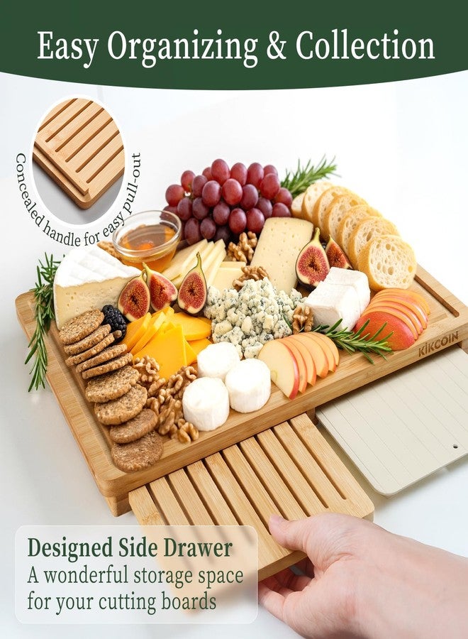Kikcoin Bamboo Cutting Board Set with Defrosting Tray, Wood Cutting Boards for Kitchen with Deep Juice Grooves & Built-in Organizer Meal Prep Charcuterie& Chopping Board for Meat, Vegetables and Bread - Image 4