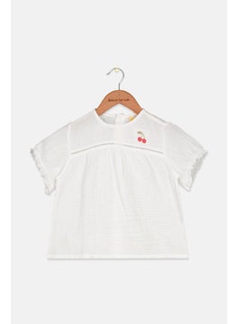 Toddlers Girl Short Sleeve Embroidered Blouse, White