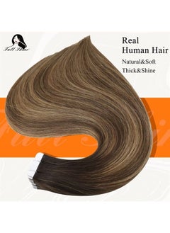Fshine Full Shine Tape in Real Hair Extentions 20 Inch Remy Hair Extensions Balayage Ombre Hair Extensions Color 2 Fading to 3 And 27 Honey Blonde Glue in Hair Extensions Human Hair 50 Grams 20 Pcs  - Image 2